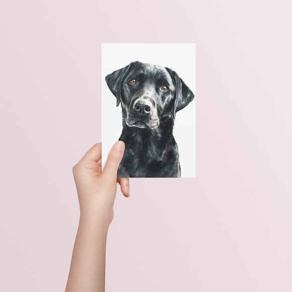 Watercolor Black Labrador Retriever Dog Portrait Wall Art Print, Unframed - Picture 5 of 7
